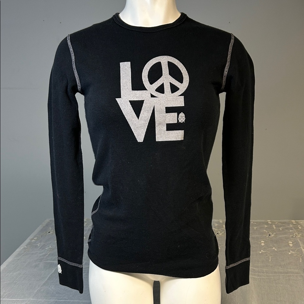 Black BUDDHA Love Peace thermal pullover shirt
